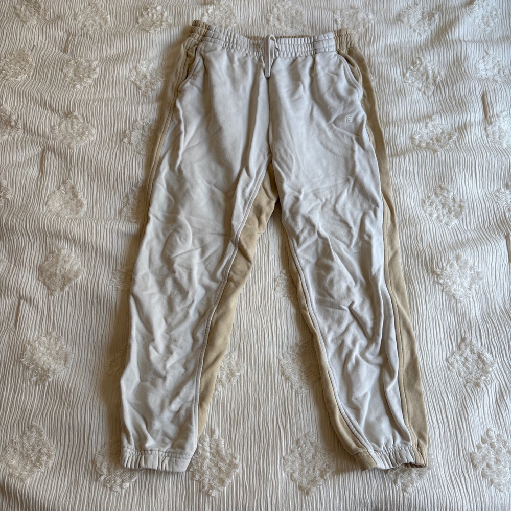 Everlane Organic Cotton Two Tone Sweatpants Tan Cream Joggers Small Minimalist